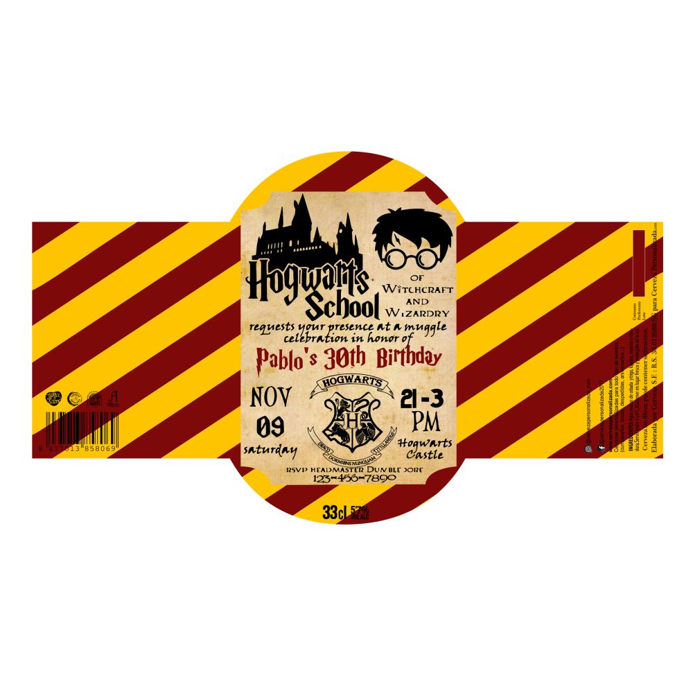 Hogwarts | Etiqueta Personalizada Cumpleaños - Pack de Cervezas - Imagen 2