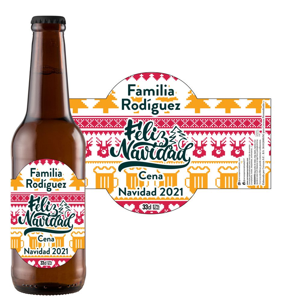 Cena Navidad  | Etiqueta Personalizada Navidad - Pack de Cervezas