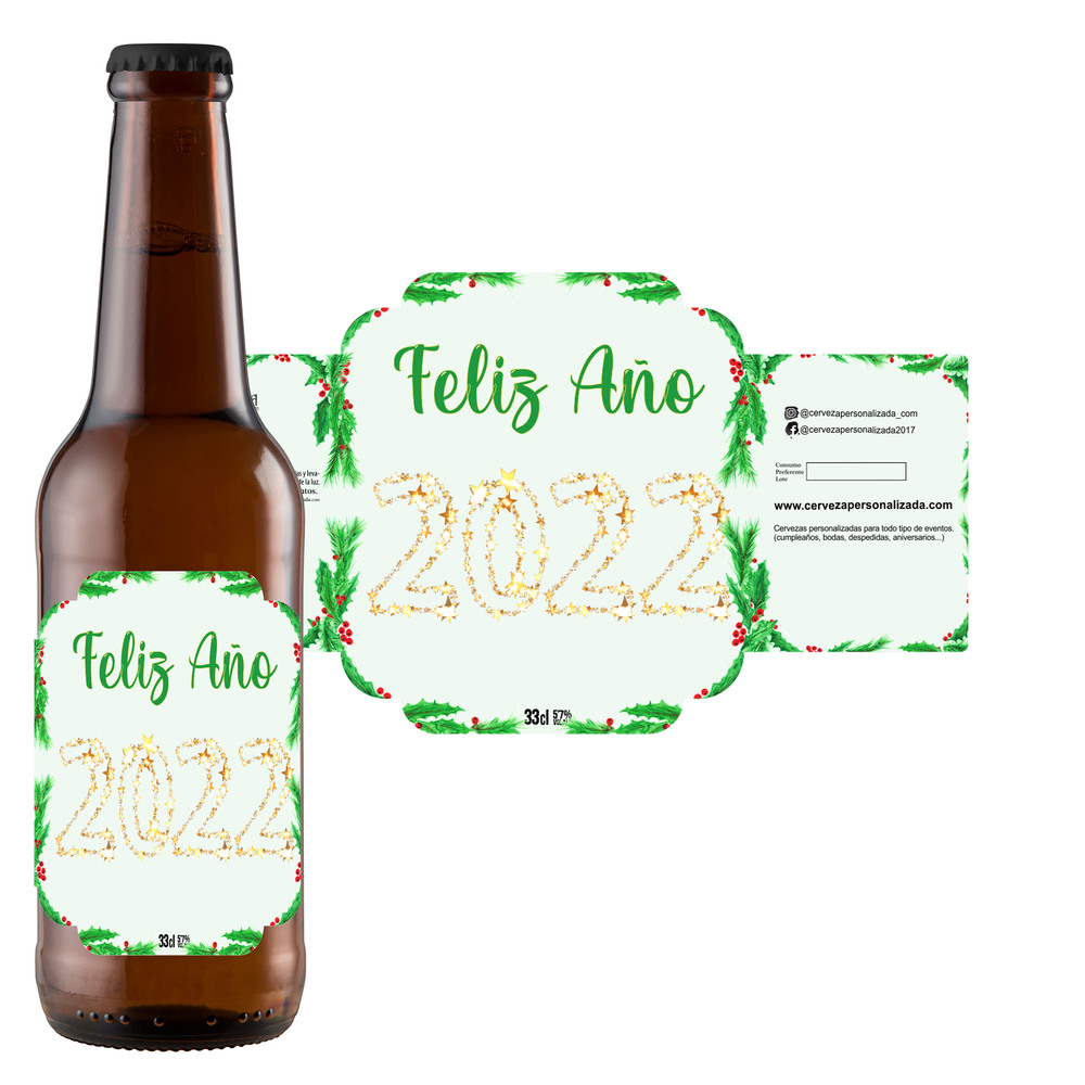Feliz Año | Etiqueta Personalizada Navidad - Pack de Cervezas